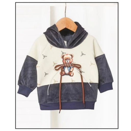 Velvet Hoodie - Grey & Cream Color